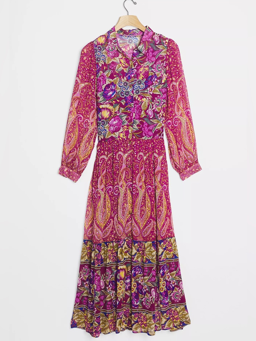 NWT Anthropologie Nikole Maxi Shirtdress Abstract Floral Paisley Pink Purple L - Picture 4 of 6